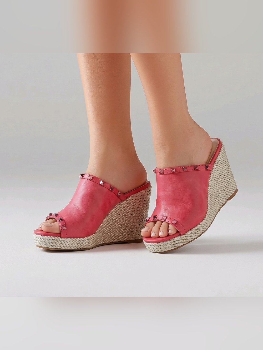 NATURE BREEZE | Size 11 | Melon Red | Studded Espadrille Platform Wedges